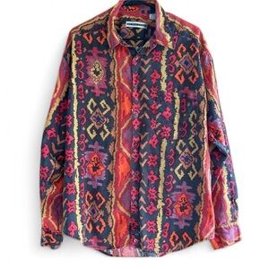 Vintage 80’s Fenn Wright & Mansons Aztec Retro Linen Button Up Shirt